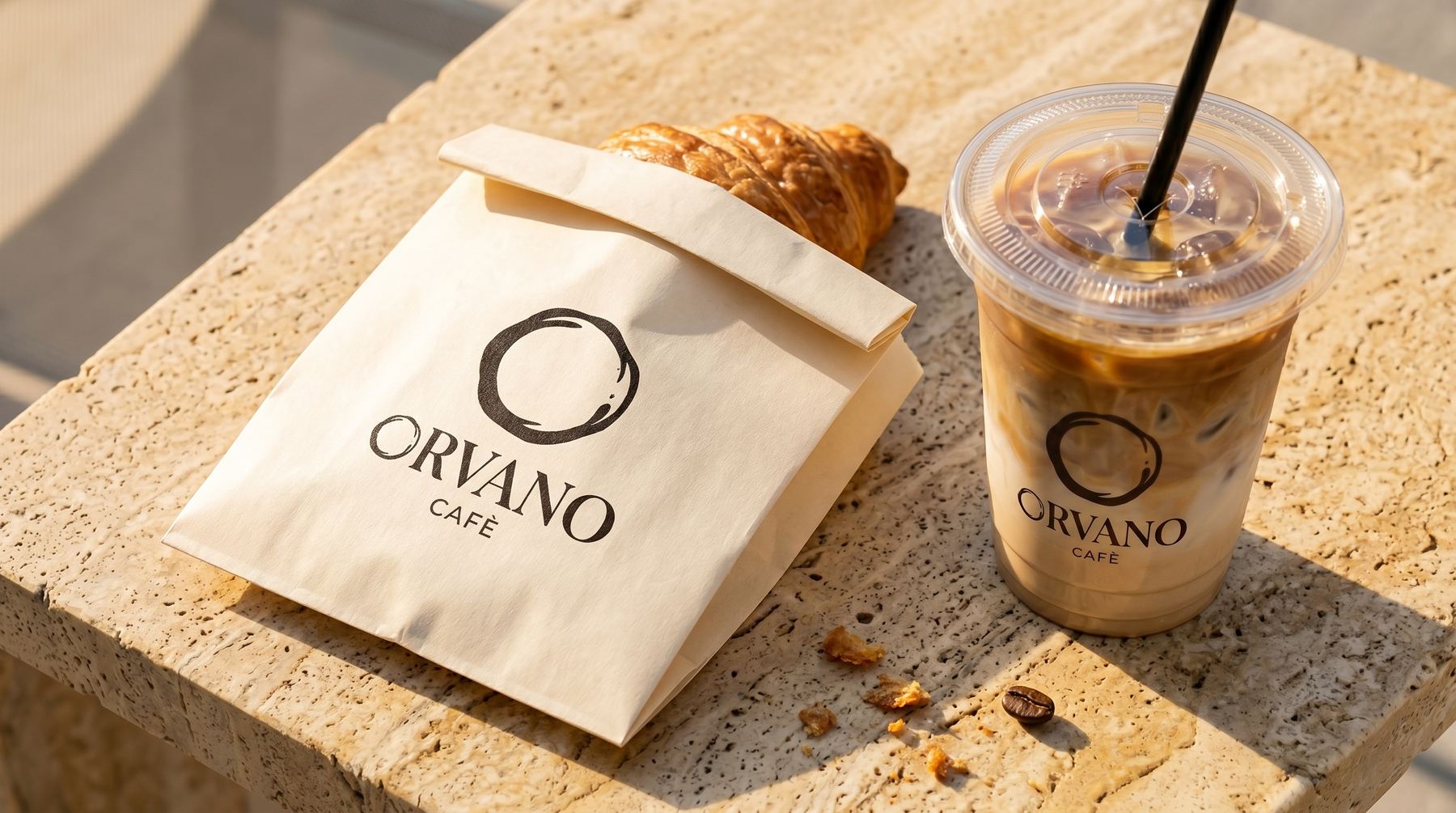 ORVANO takeaway bag and iced latte